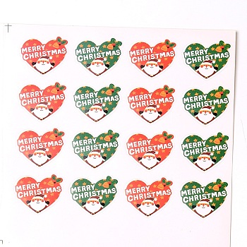 Heart with Santa Claus Pattern DIY Label Paster Picture Stickers for Christmas AJEW-L053-07
