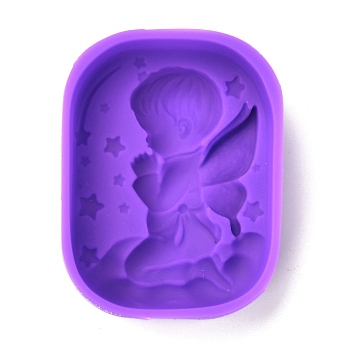 Cupid Angel Silicone Molds, Food Grade Molds, For DIY Cake Decoration, Candle, Chocolate, Candy, Soap, Purple, 79x60x25.5mm, Inner Diameter: 76x57mm