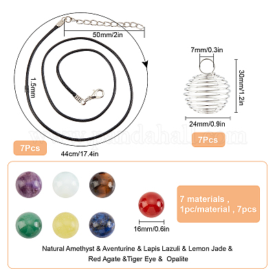 Wholesale SUNNYCLUE DIY 7 Set Crystal Necklace Cage Spiral Bead Cages  Pendants 16mm Round Gemstones Beads Jewelry Making Kit Natural Amethyst  Beads Stone Holder Charms Cotton Cord Necklace Chain Supplies 