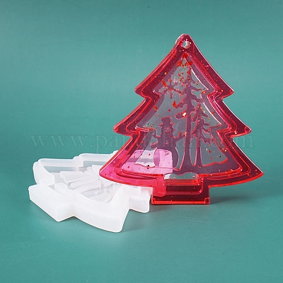 2 Pezzi Stampi in Resina Siliconica per Albero di Natale 3D Resina Epossidica del Contenitore della Camera con 2 Pezzi Luce a LED Craft Porta Luce per Decorazioni per Casa di Natale 