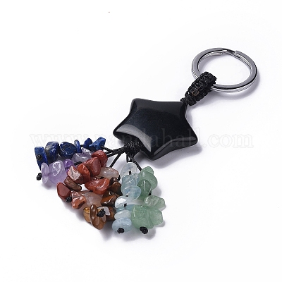 PandaHall SUPERFINDINGS 9pcs Natural Gemstone Credit Card Grabber with Keychains Debit Bank Card ID Card Clips Key Rings with Mixed Stone