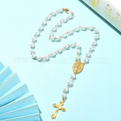 Eurofusioni Rosario cattolico Preghiera Uomo e Donna - Collana di Perline in Vetro Nero e Croce placcata Argento
