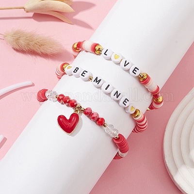 Set di braccialetti elastici da surfista heishi in argilla polimerica 3 pz 3 all'ingrosso