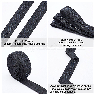 Black Elastic Band Non-Slip Sewing Elastic Band Wavy-Shape Silicone Grip  Elastic