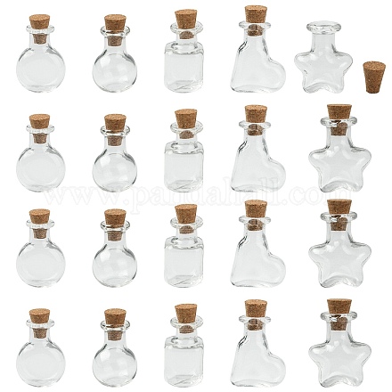20 pièces 5 styles mini conteneurs de perles de bouteille en verre à haute teneur en borosilicate BOTT-YW0001-02-1