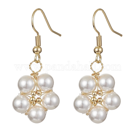 Natural Pearl Flower Dangle Earrings EJEW-JE05329-1