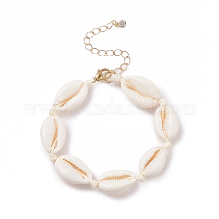 Плетеный браслет из бисера из натуральной раковины каури для женщин BJEW-JB08036-1