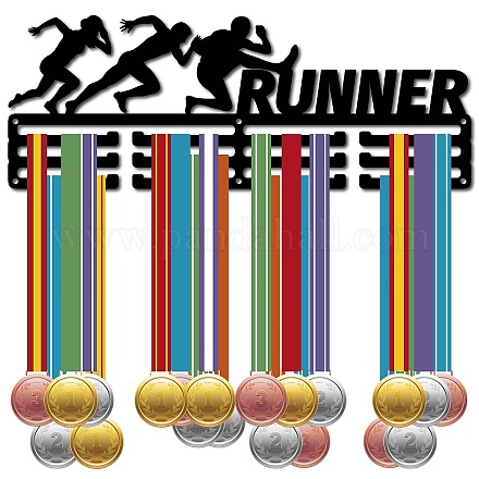 CREATCABIN Runner Medal Holder Running Medal Hanger Display Rack Sports Metal Hanging Awards Iron Mount Decor Awards for Wall Home Badge Race Runner Marathon Medalist Black 15.7 x 5.9Inch ODIS-WH0037-243-1