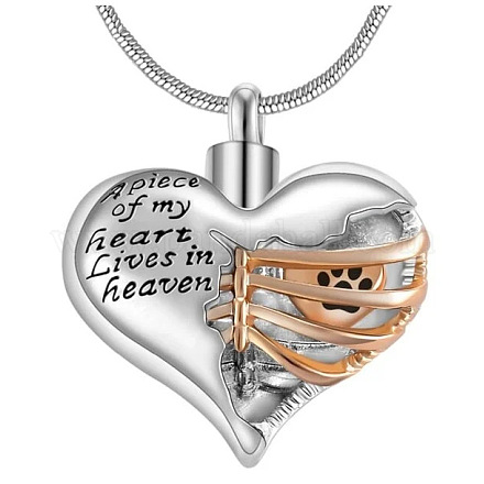 Collana pendente ceneri urna cuore in acciaio inossidabile chirurgico da 316 l BOTT-PW0002-020T-P-1