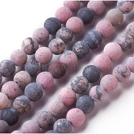 Frosted Natural Rhodonite Round Bead Strands X-G-E487-12-8mm-1