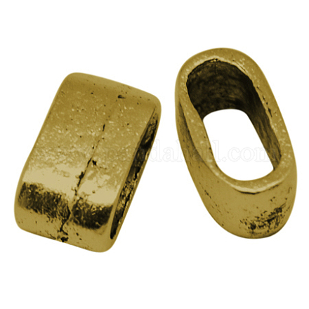 革のブレスレット作りのためのチベットスタイルのスライダのチャーム  鉛フリーとニッケルフリー  長方形  アンティーク黄金  サイズ：約13mm長  7 mm幅  厚さ7mm  穴：5mm X-TIBEB-A101908-AG-FF-1