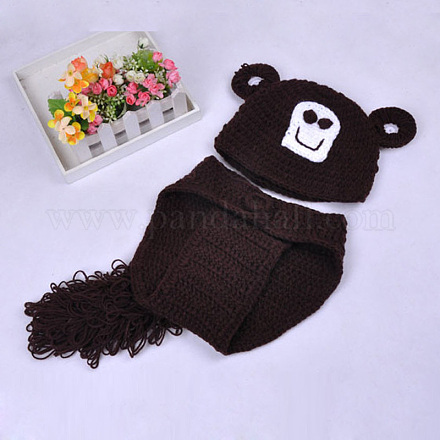 Cute Monkey Design Handmade Crochet Baby Beanie Costume Photography Props AJEW-R030-28-1