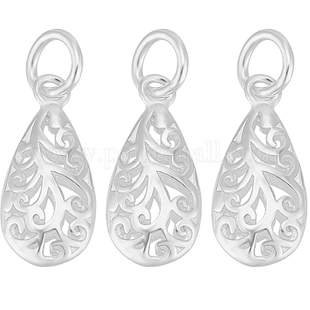Beebeecraft 1 Box 4Pcs Teardrop Charms Sterling Silver Water Drop Tibetan Style Hollow Pendants Charms with Jump Ring for DIY Jewellery Making Craft Supplies STER-BBC0005-79-1