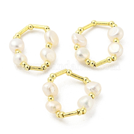 Anello elasticizzato con perline in ottone e perle naturali RJEW-H220-44G-1