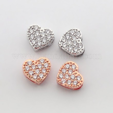 Brass Micro Pave Cubic Zirconia Heart Slide Charms ZIRC-N004-01M-1