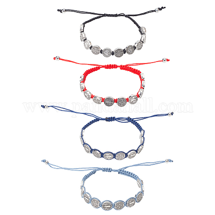 Anattasoul 4 pièces 4 style saint benoît médaille alliage tressé perle bracelets ensemble BJEW-AN0001-69-1