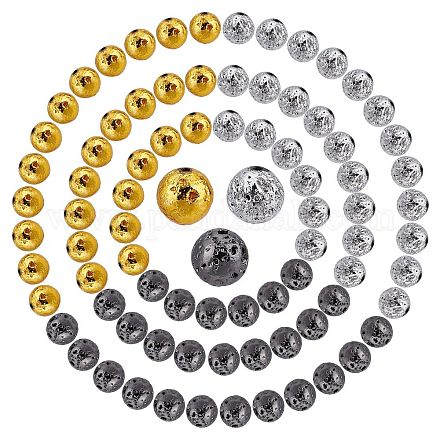 SUNNYCLUE 90Pcs 3 Colors Electroplated Natural Lava Rock Bead Strands G-SC0001-67-1