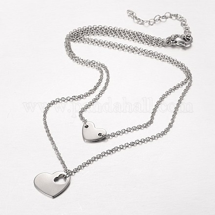 Two Tier Stainless Steel Necklaces NJEW-JN01244-1