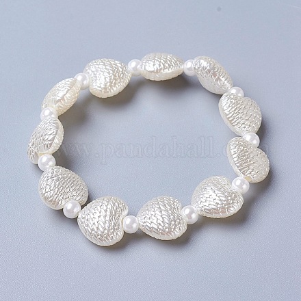 ABS opaco imitación de plástico perla estiramiento niños pulseras BJEW-JB04197-1