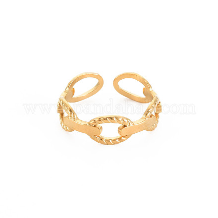 Ion Plating(IP) 304 Stainless Steel Cable Chain Shape Open Cuff Ring for Women RJEW-S405-178G-1