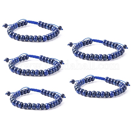 Bracelets de perles tressés réglables en lapis-lazuli naturel BJEW-F369-A15-1