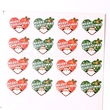 Heart with Santa Claus Pattern DIY Label Paster Picture Stickers for Christmas AJEW-L053-07-1