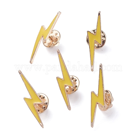 合金フラッシュブローチ  エナメル  鉄製のピンと真鍮製の蝶クラッチ  ライトニング  ゴールドカラー  ゴールド  32.6x7.9x12.3mm  ピン：1.1mm JEWB-I012-12-1
