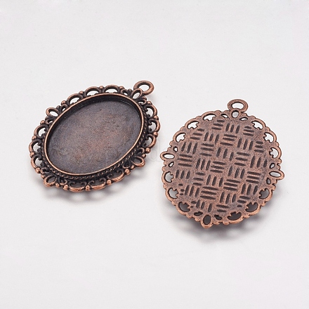 Supports de pendentif de cabochon oval de style tibétain en alliage TIBEP-Q054-44R-NR-1
