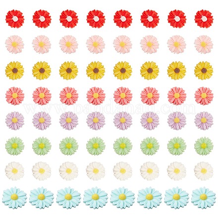 SUNNYCLUE 1 Box 80Pcs Flower Cabochons Resin Flower Daisy Slime Charms Mixed Color Flatback Cabochons Hair Costume Accessories Ornament for DIY Scrapbooking Craft Decoration CRES-SC0001-08-1