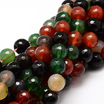 Chapelets de perles rondes à facettes en agate naturelle teintée G-E320B-12mm-05-1