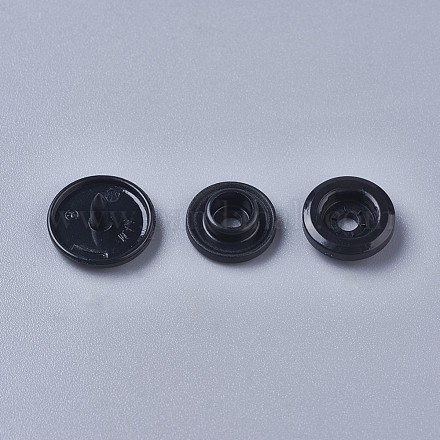 レジンスナップファスナー  レインコートのボタン  フラットラウンド  ブラック  キャップ：12x6.5mm  ピン：2mm  スタッド：10.5x3.5mm  穴：2mm  ソケット：10.5x3mm  穴：2mm SNAP-A057-001B-1