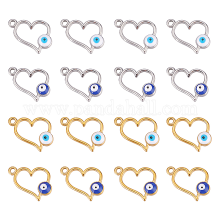 DICOSMETIC 16Pcs 2 Styles Heart Evil Eye Charms Stainless Steel Hollow Heart with Flat Round Blue Evil Eye Charms Enemal Resin Charms for Earrings Necklace Bracelet Jewellery Making Hole: 1.6mm STAS-DC0010-35-1