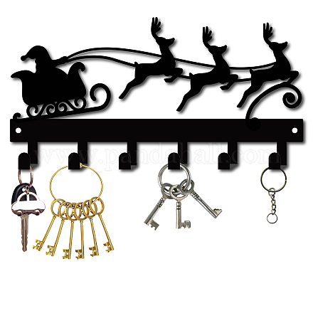 鉄の壁に取り付けられたフックハンガー  6つのフックが付いている装飾的なオーガナイザーラック  バッグ服用キースカーフハンギングホルダー  クリスマステーマの模様  ガンメタ色  14x27cm AJEW-WH0156-109-1