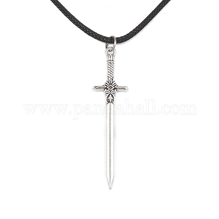 Ожерелье с подвеской-мечом из сплава и вощеными шнурами NJEW-JN04473-1