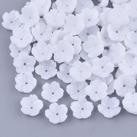 不透明樹脂ビーズキャップ  5花びら  花  ホワイト  10x10.5x3.5mm  穴：1mm X-RESI-T040-031B-1