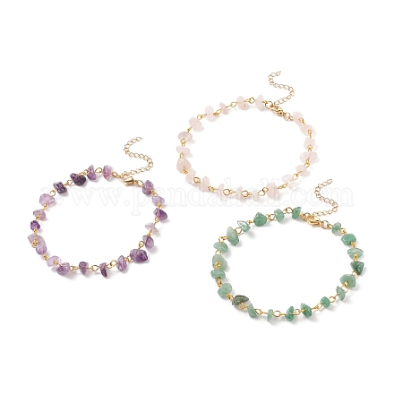 Perlen-Fußkettchen mit Edelsteinsplittern und 304 Edelstahlkette für Damen AJEW-AN00497-1