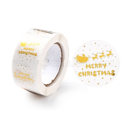 クリスマスをテーマにしたフラットラウンドロールステッカー  粘着紙ギフトタグステッカー  パーティーのために  装飾的なプレゼント  メリークリスマス  クリスマステーマの模様  25x0.1mm  500PCS /ロールについて X-DIY-B045-15A-1