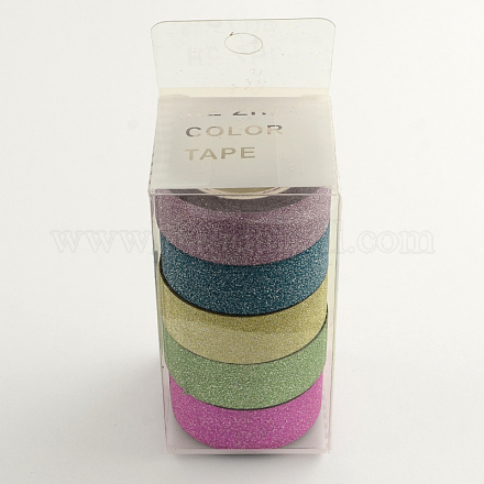 キラキラパウダーDIYスクラップブック装飾紙テープ  マスキングテープ  ミックスカラー  15mm  約5m /ロール  5のロール/箱 DIY-Q001-M-B-1