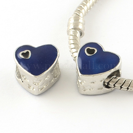 Enamel Style Heart Platinum Tone Alloy European Beads MPDL-R036-95B-1