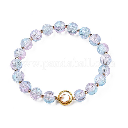 Round Glass Beaded Stretch Bracelet with Gold Plated Brass Ring for Women BJEW-N018-02J-1