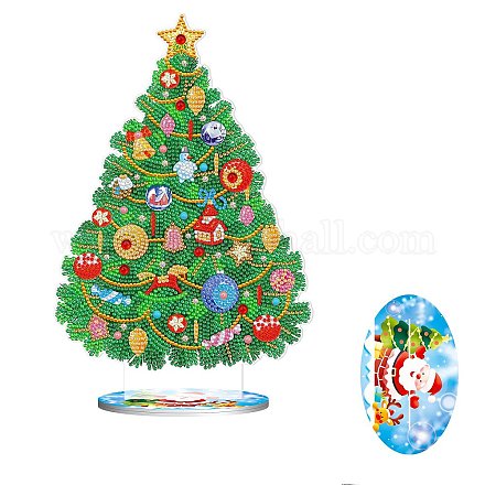 DIY クリスマステーマディスプレイ装飾ダイヤモンド塗装キット  プラ板含む  樹脂ラインストーン  ペン  トレープレートと接着剤クレイ  クリスマスツリー  295x200x80mm XMAS-PW0001-101K-1