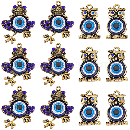 SUNNYCLUE 1 Box 20Pcs 2 Style Evil Eye Charms Rhinestone Frog Charm Owl Charms for Jewelry Making Antique Bronze Charms Bulk Animal Charms Earring Necklace Bracelet Supplies DIY Craft Adult Women FIND-SC0002-69-1