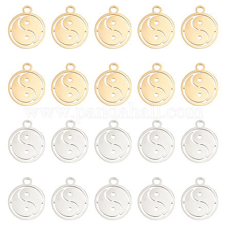 DICOSMETIC 20Pcs 2 Colors Yin Yang Pendant Stainless Steel Flat Round Hollow Protection Necklace Gold Color Spiritual Charms Small Tai Chi Pendant for DIY Jewelry Making STAS-DC0010-32-1