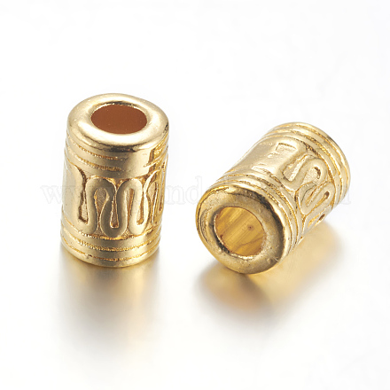 金色の合金柱ビーズ  鉛フリー＆カドミウムフリー＆ニッケルフリー  10x7mm  穴：4mm K08WS012-1