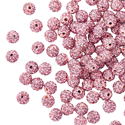 Hobbiesay 100 pieza de arcilla rosa clara pavimenta bola de discoteca cuentas de rhinestone checos de 8 mm 5 filas de cuentas de rhinestone redondas de cristal grueso cuentas espaciadoras sueltas para pulseras de estilo europeo día de San Valentín RB-HY0001-01-1