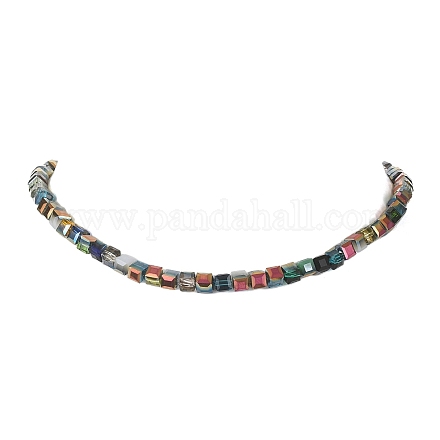 Collier de perles cube en verre avec 304 fermoirs en acier inoxydable NJEW-JN04400-1