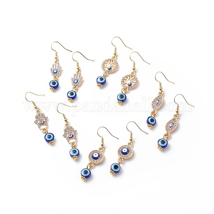 Boucles d'oreilles pendantes en cristal avec strass et mauvais œil en émail EJEW-JE05012-1