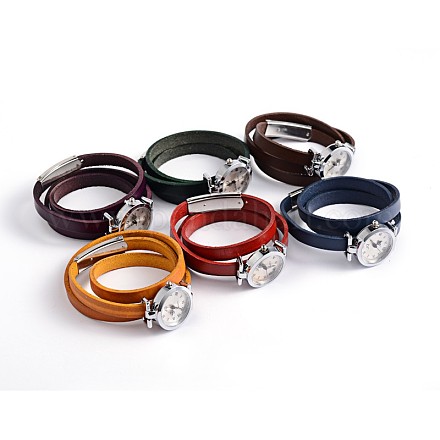 3-Loop Wrap Leather Watch Bracelets BJEW-O106-01-1