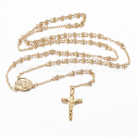 Rosary Bead Necklace with Crucifix Cross NJEW-L450-10G-1