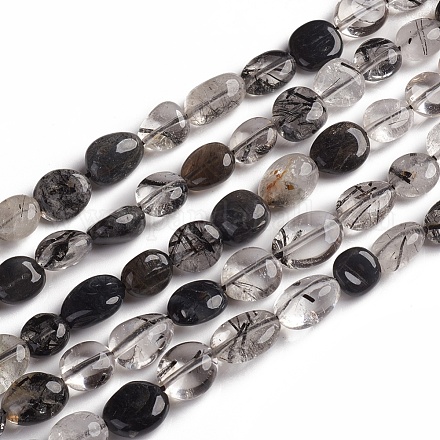 Quartz naturel tourmaliné / perles de quartz rutile noires X-G-D0002-D53-1